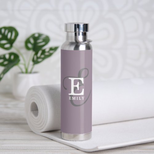 Unique Stylish Name and Monogram Typography Purple Water Bottle
