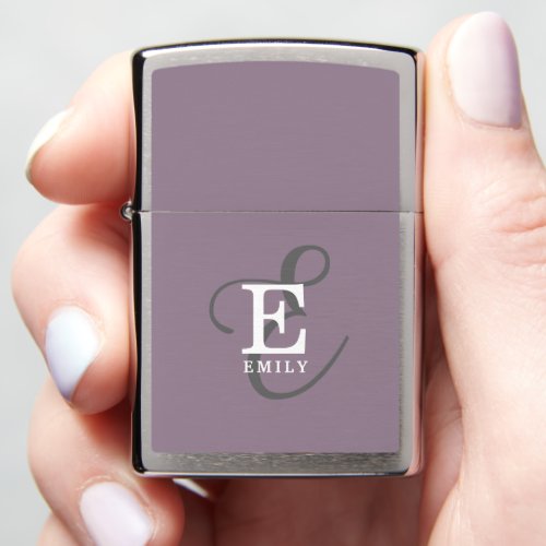 Unique Stylish Name and Monogram Typography Purple Zippo Lighter