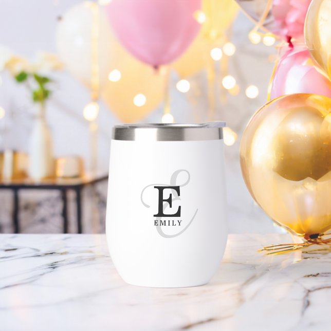 Unique Stylish Name and Monogram Typography Thermal Wine Tumbler (Bachelor Party)