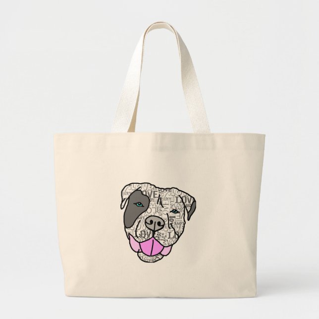 Unique & Stylish Pit Bull Love Graphic Large Tote Bag (Front)