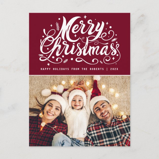 unique stylish script modern christmas postcard (Front)