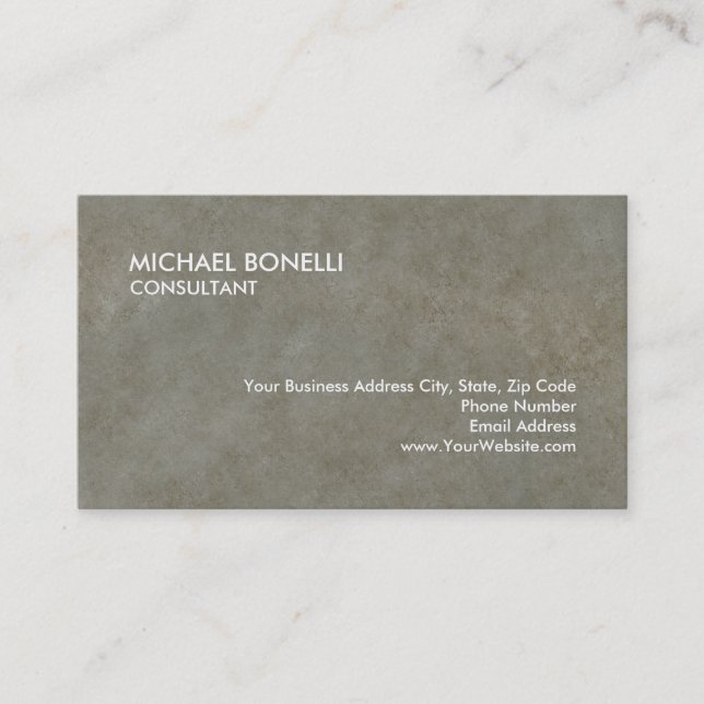 Unique Stylish Stone Grey Background Consultant Business Card (Front)