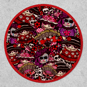 Unique Sugar Skulls Day of Dead Doodle art LeahG Patch