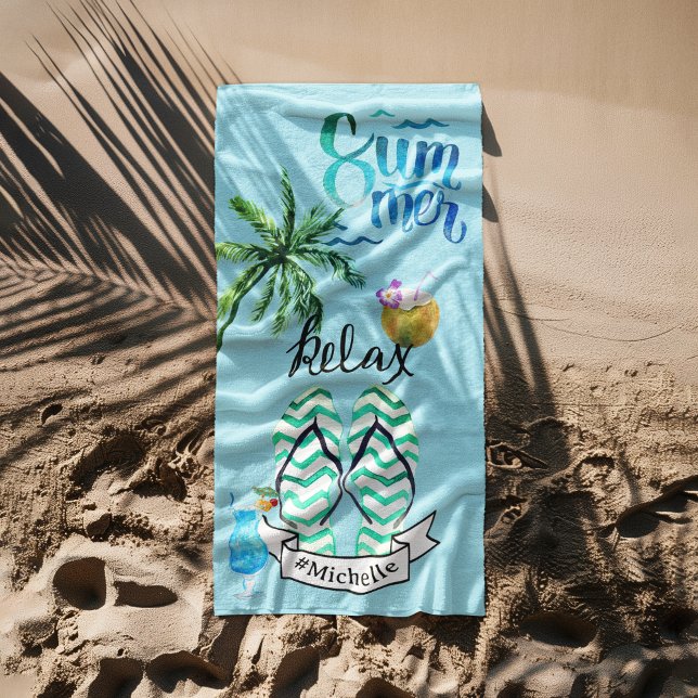 Unique Summer Beach Relaxation Time Personalized  Beach Towel (Creator Uploaded)