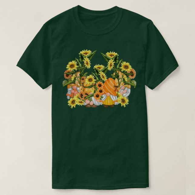 Unique Sunflower Gnome Hippies Floral Graphic Art T-Shirt (Design Front)