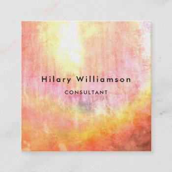 Unique Sunlit Pastel Coral Grunge Square Business Card by TabbyGun at Zazzle