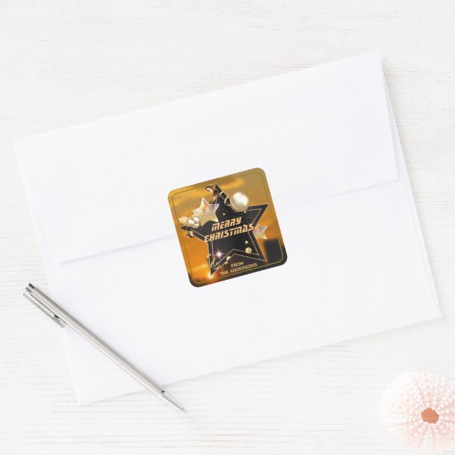 Unique Sunrise Black Gold Metallic Stars Xmas  Square Sticker (Envelope)