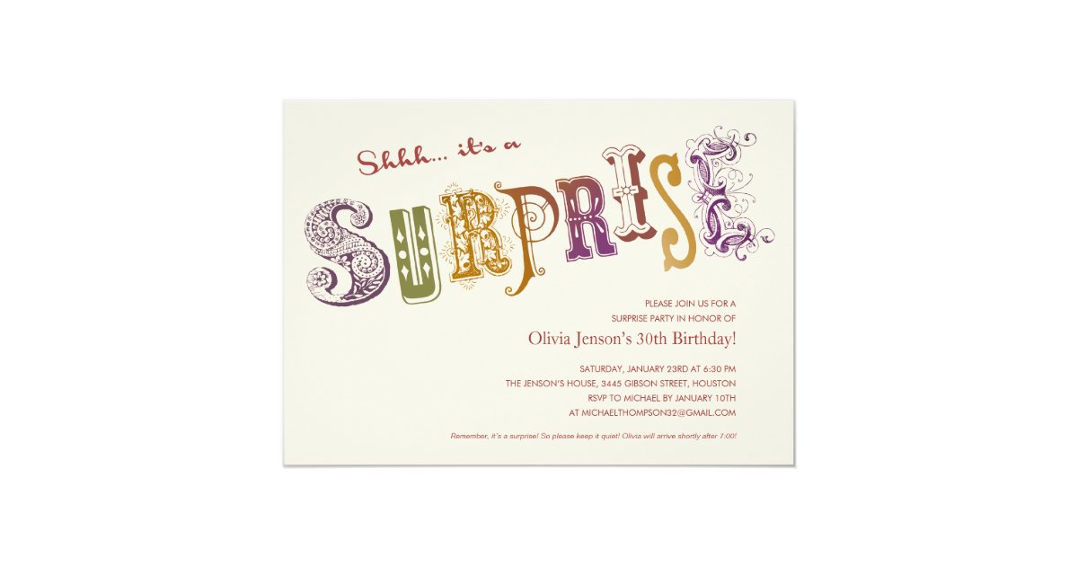 Unique Surprise Party Invitations Zazzle