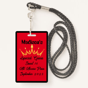 Unique Sweet 16 Birthday Party VIP All Access Pass Badge