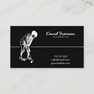 Unique Swing Golfer Black Golf Instructor Business Card