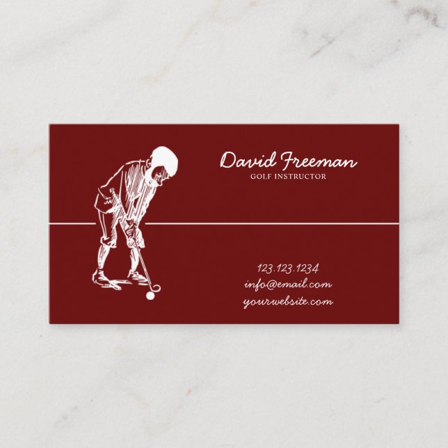 Unique Swing Golfer Red Golf Instructor Business Card (Front)