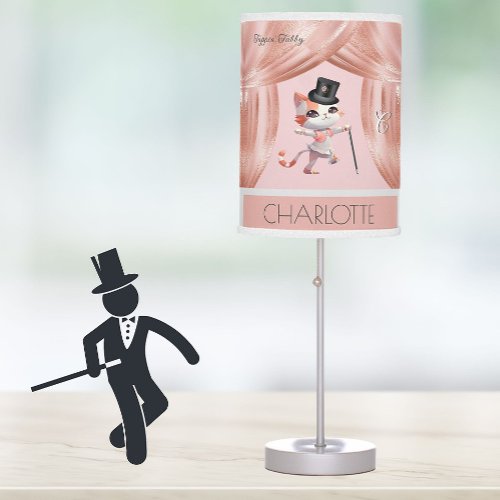 Unique Tap Dancing Tabby Cat Hat Cane Monogram Table Lamp