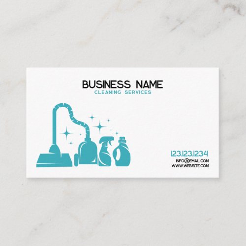 Unique Teal and White Housekeeper Cleaning Business Card