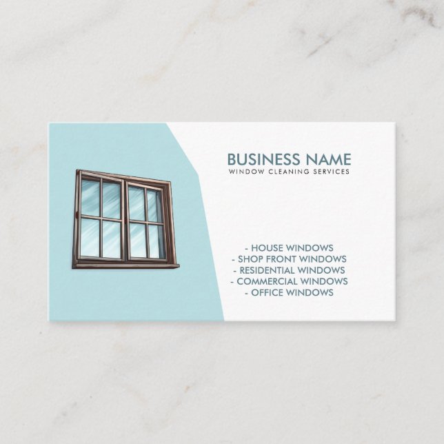 Unique Teal and White Window Cleaning Service Business Card (Front)