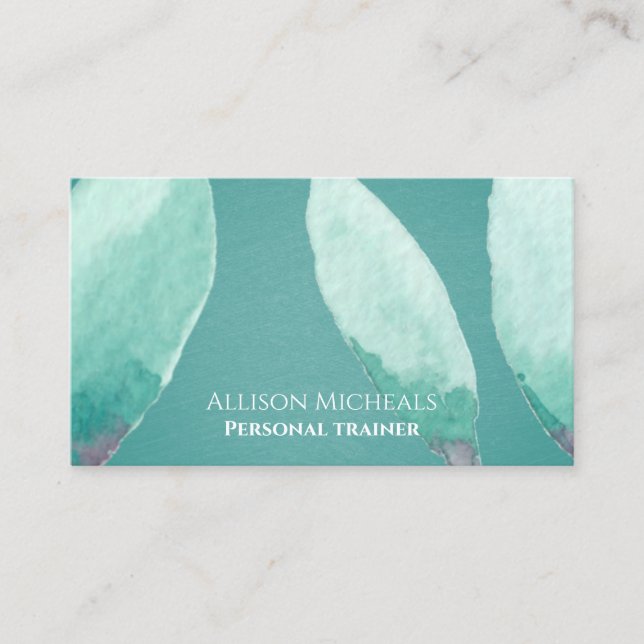 Unique Teal Aqua Nature Watercolor Professional Business Card (Front)