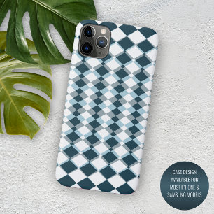 Unique Teal Blue Gray Squares Mosaic Art Pattern iPhone 11 Pro Max Case