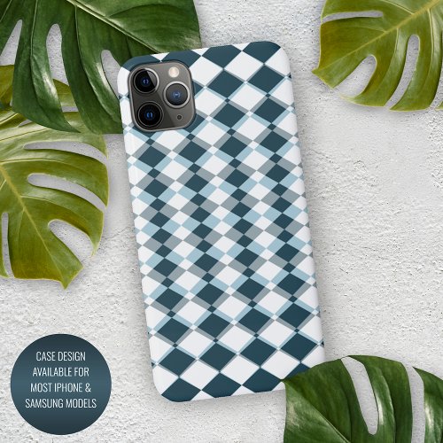 Unique Teal Blue Gray Squares Mosaic Art Pattern iPhone 11Pro Max Case