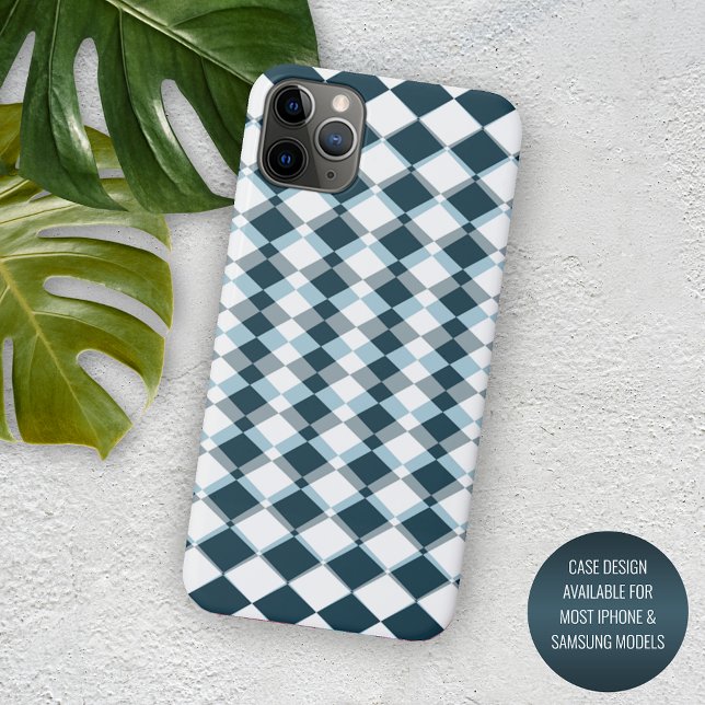Unique Teal Blue Gray Squares Mosaic Art Pattern Iphone Case (Creator Uploaded)