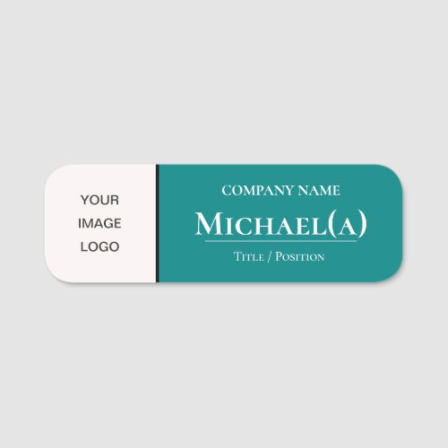 Unique Teal Blue_Green  White Modern Company LOGO Name Tag