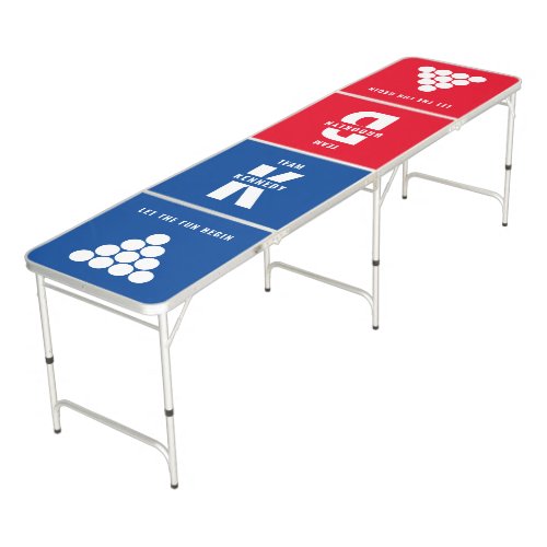 Unique Team Name Monogram Initial Red White Blue Beer Pong Table