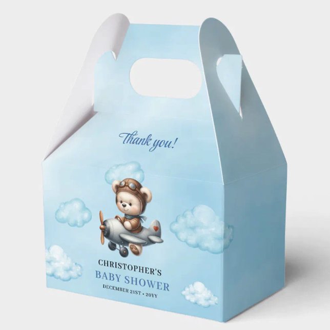 Unique Teddy Bear Aviator Blue Brown Boy Shower  Favor Boxes (Unique Teddy Bear Aviator Blue Brown Boy Shower Favor Box

)