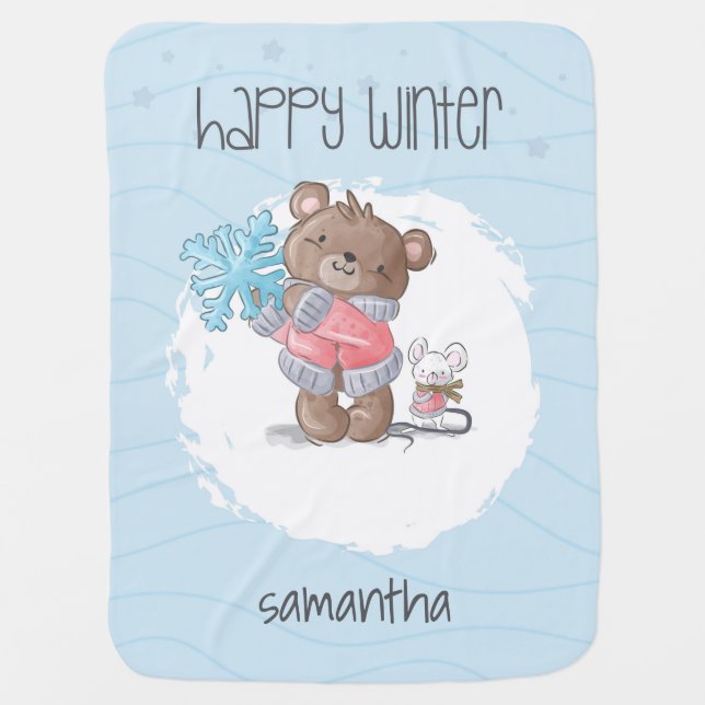 Unique teddy bear mouse snowflake winter baby baby baby blanket (Front)
