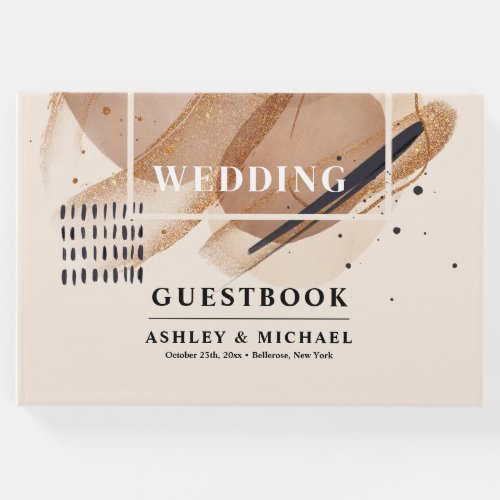 Unique Terracotta brown copper glitter wedding Guest Book