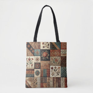Unique Terracotta Quilt & Patchwork Rustic Retro  Tote Bag