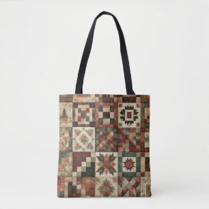Unique Terracotta Quilt & Patchwork Rustic Retro  Tote Bag