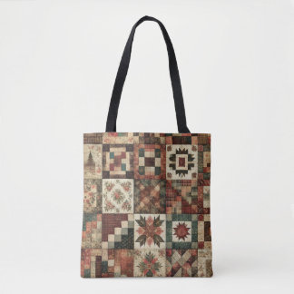 Unique Terracotta Quilt & Patchwork Rustic Retro  Tote Bag