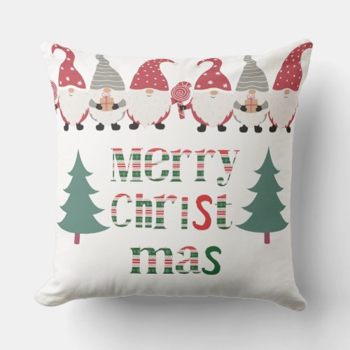 Unique text Santa with trees red green and white   Throw Pillow