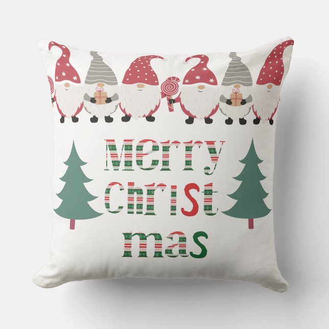 Unique text Santa with trees red green and white   Throw Pillow (Front)