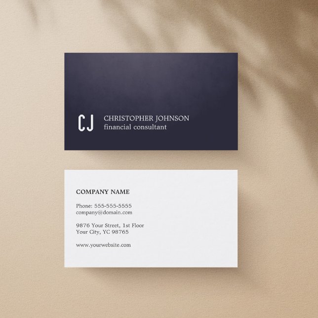Unique Texture Blue Monogram Financial Consultant Business Card (Creator Uploaded)