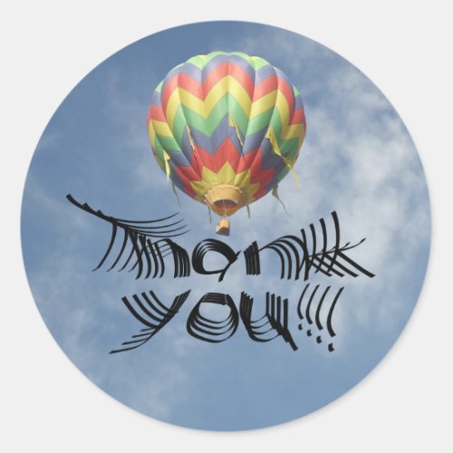 Unique Thank You Telescoping Text Hot Air Balloon Classic Round Sticker