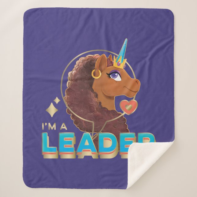 Unique the Unicorn “I’m a Leader” Design Sherpa Blanket (Front)