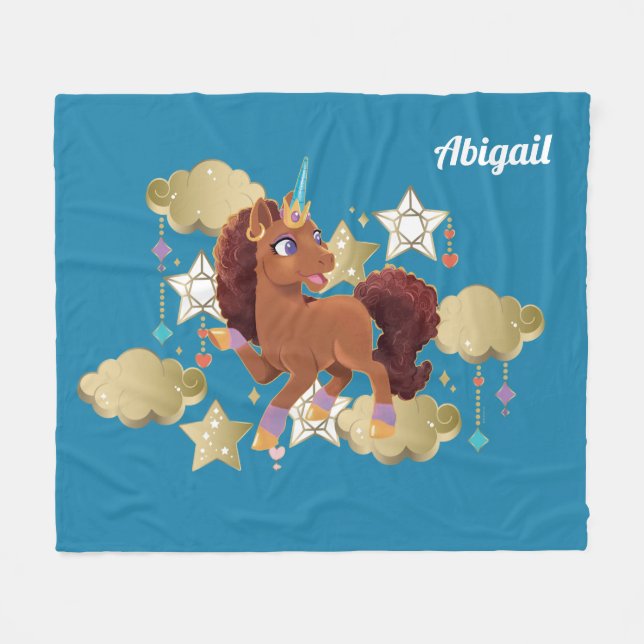 Unique the Unicorn Stars & Clouds Fleece Blanket (Front (Horizontal))