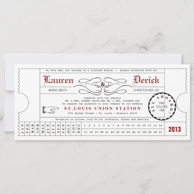 Unique Ticket Punch Card Tea Length Invitation (Front)