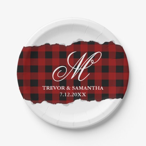 Unique Torn Out Look Buffalo Check Gingham Wedding Paper Plates