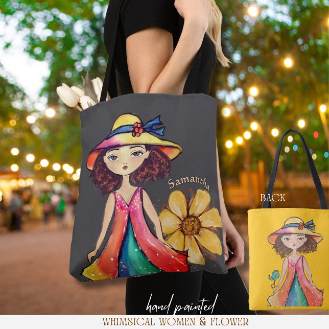 Unique Tote Bag - Whimsical Female & Floral Design (Unique Tote Bag - Whimsical Female & Floral Design)
