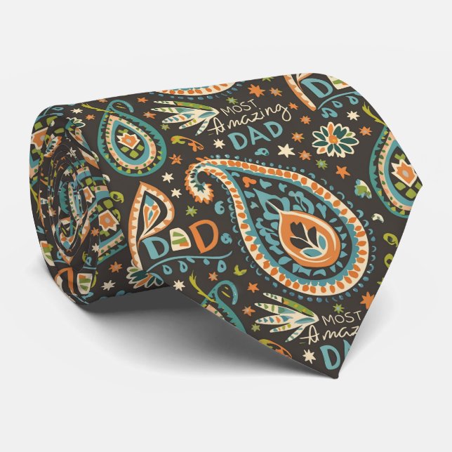 Unique traditional paisley Most Amazing Dad text Neck Tie (Rolled)