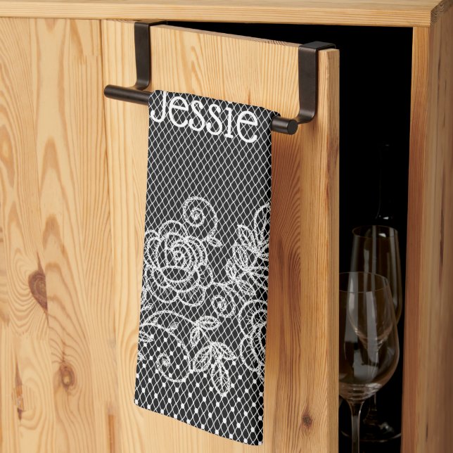 Unique Transparent Faux Floral Lace Personalized Kitchen Towel (Thirds Fold)