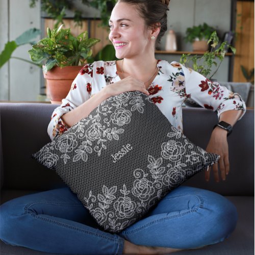 Unique Transparent Faux Floral Lace Personalized Throw Pillow