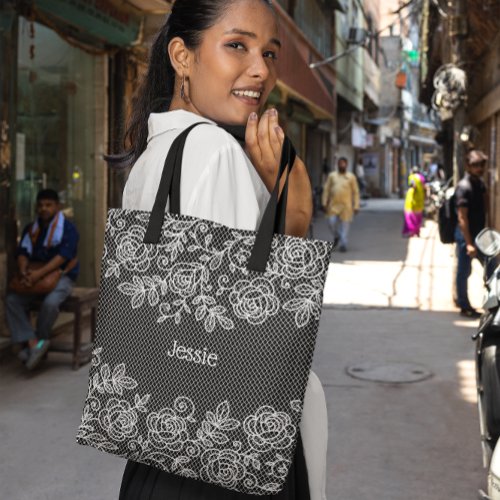 Unique Transparent Faux Floral Lace Personalized Tote Bag