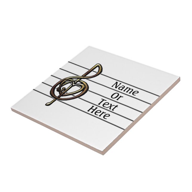 Unique Treble Clef Music Staff Personalizable Ceramic Tile (Side)