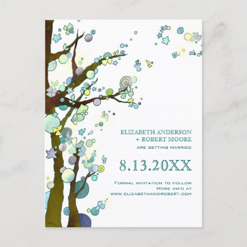 Unique Tree Theme White Wedding Save the Date Announcement Postcard