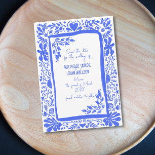 Unique Trendy Blue Doodle Hand Drawn Save the Date Invitation