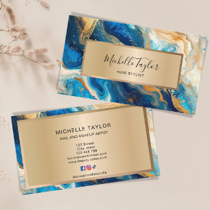 Unique Trendy Navy Gold  Watercolor Social Media Business Card