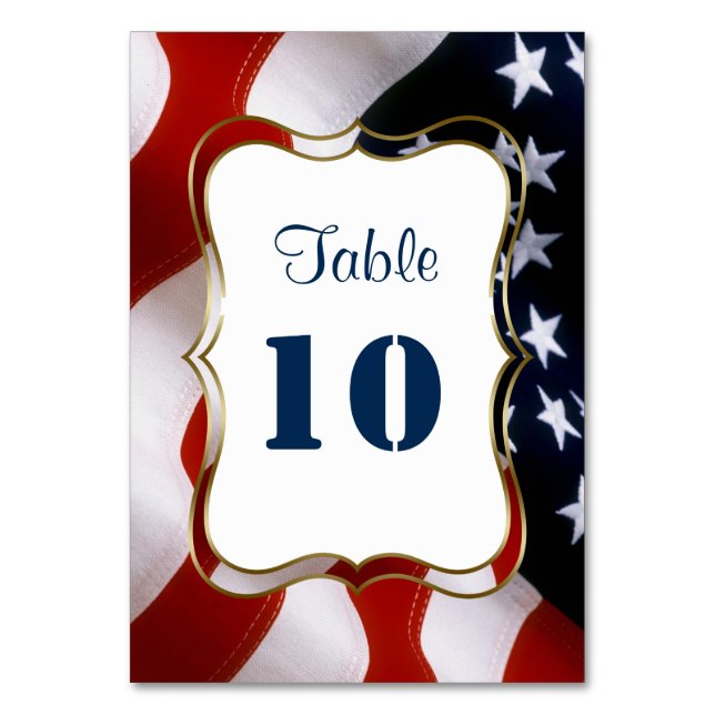 Unique, trendy USA flag Wedding Table Numbers (Front)