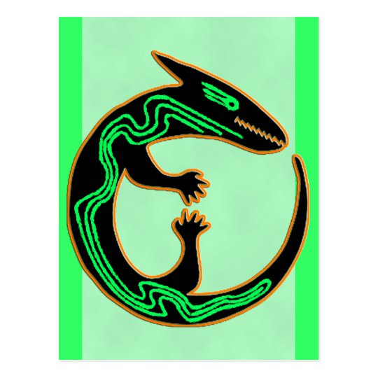 Unique Tribal Green Lizard Postcard