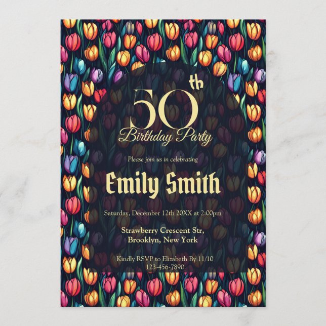 Unique Tulip Aesthetic 5Th Birthday Invitation (Front)